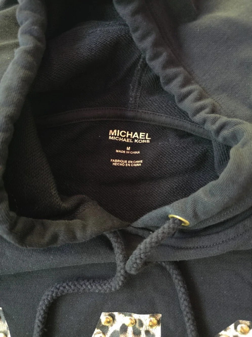 Girls Black Michael Kors Graphic Hoodie Top with Leopard Print
